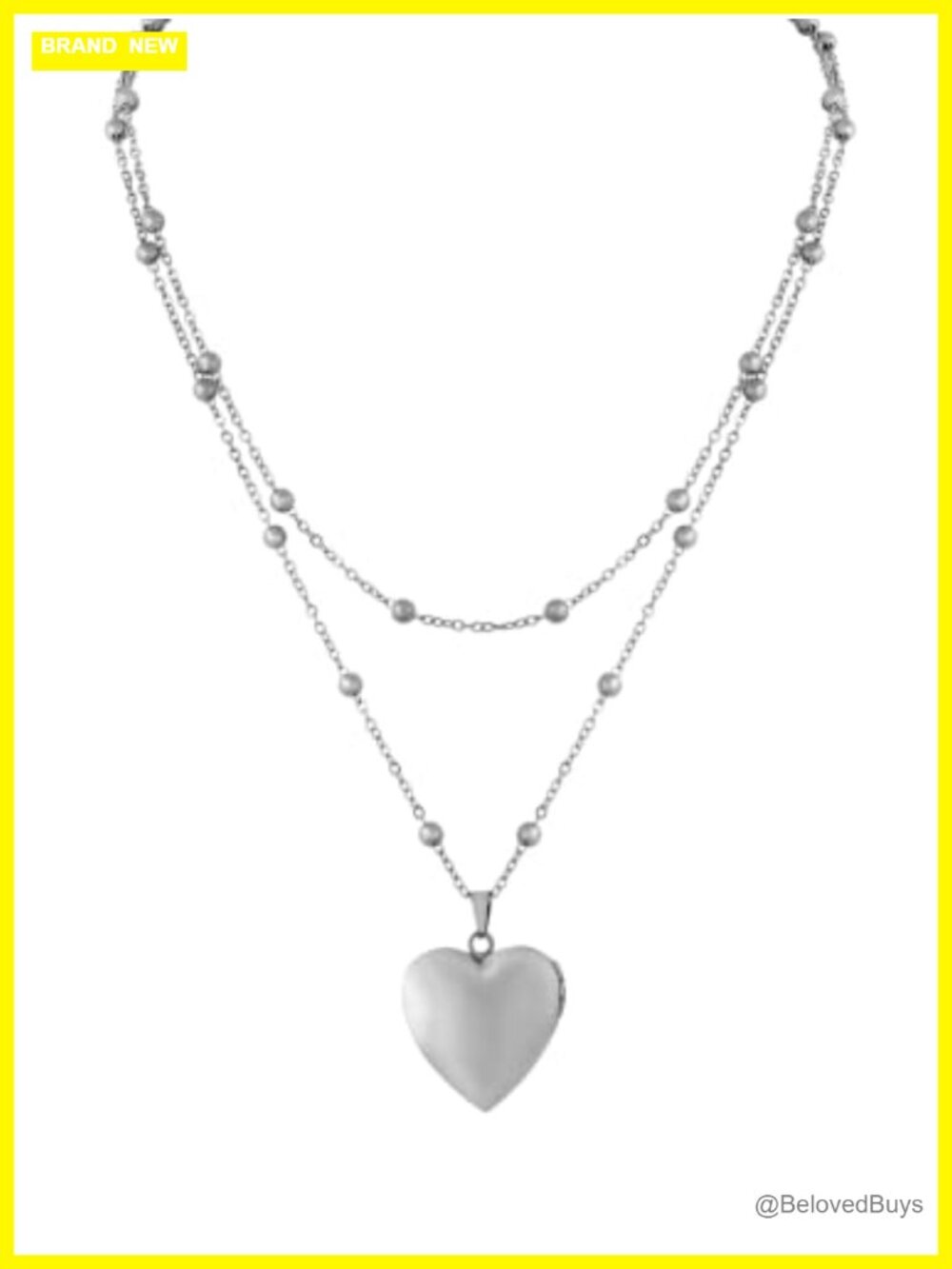 Silver-Tone Layered Locket Heart Choker Necklace Stainless Steel Grunge
